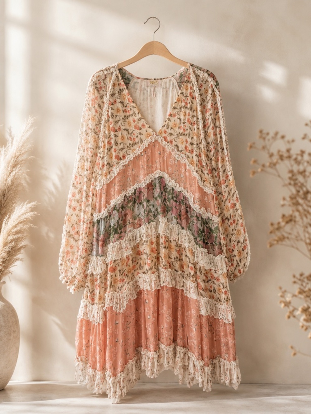 Verb by Pallavi Singhee Floral Ruffle Boho Mini Dress – Size Small